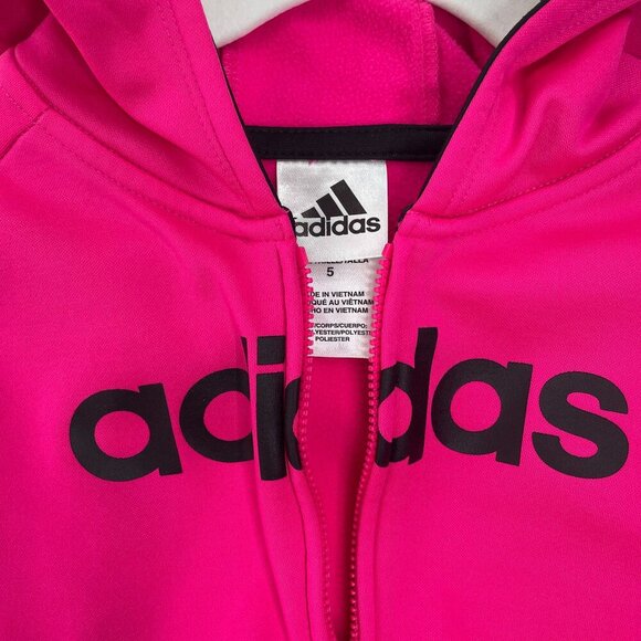 Adidas Girls' Pink Fleece Zip-Up Hoodie with Pockets Size 5 - Picture 2 of 3